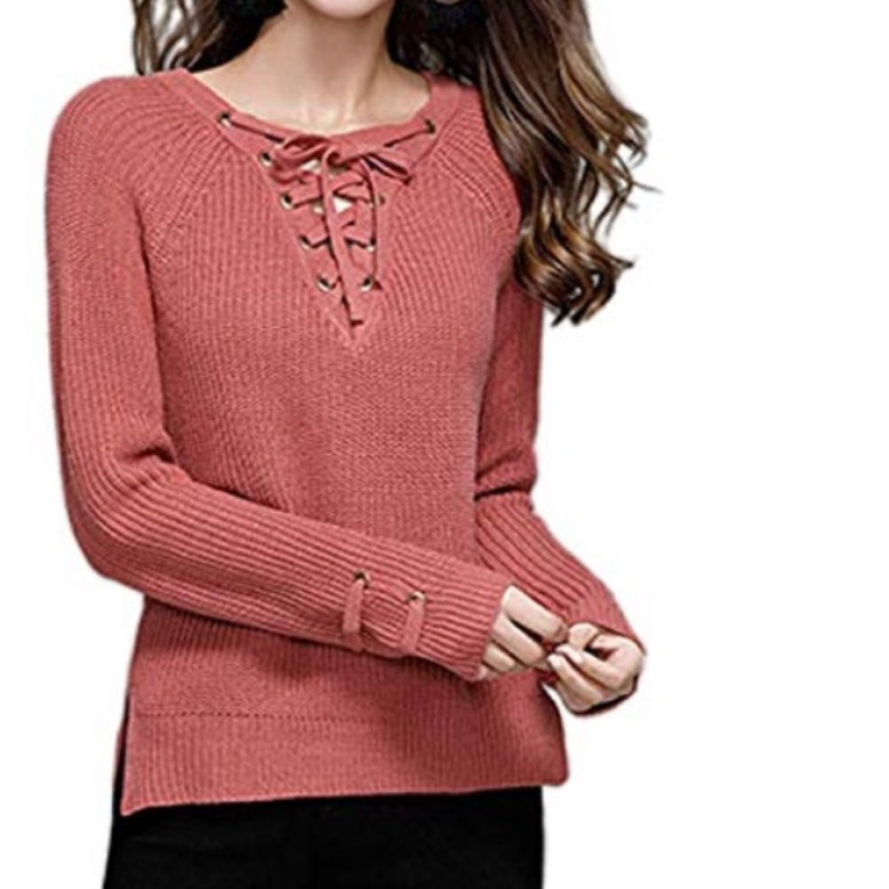 Beautiful women lace up crisscross sweater - Picture 4 of 8